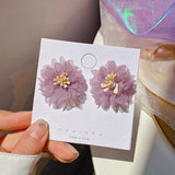 Daiiibabyyy Unique Design Purple Flowers Butterfly Drop Earrings for Women Sweet Fairy Mystery Shiny Crystal Resin Yarn Earring Jewelry