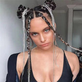 Daiiibabyyy 1pc 120cm Flashing Rhinestone Long Tassel Braided Hair Chain Hair Jewelry Women Hip Hop Crystal Hair Extension Chain Accessories