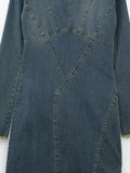 Fashion Women Denim Dress Vintage Blue Long Sleeve Back Zipper Dresses For Women 2023 Spring Causal Slim Fit Ladies Long Dresses
