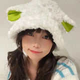 Daiiibabyyy Sheep Ear Lamb Faux Fur Bucket Hat Winter Warm Velvet Hats for Women Lady Thicken Bob Panama Outdoor Fisherman Hats Caps Girls