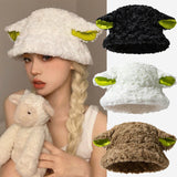 Daiiibabyyy Sheep Ear Lamb Faux Fur Bucket Hat Winter Warm Velvet Hats for Women Lady Thicken Bob Panama Outdoor Fisherman Hats Caps Girls