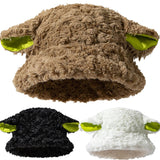 Daiiibabyyy Sheep Ear Lamb Faux Fur Bucket Hat Winter Warm Velvet Hats for Women Lady Thicken Bob Panama Outdoor Fisherman Hats Caps Girls