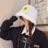 Daiiibabyyy Sheep Ear Lamb Faux Fur Bucket Hat Winter Warm Velvet Hats for Women Lady Thicken Bob Panama Outdoor Fisherman Hats Caps Girls
