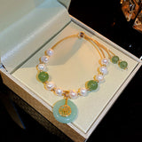 Freshwater Pearl Micro-encrusted Zircon Bracelets Fashion Simple Green Round Fu Word Red Pixiu Pendant Bracelets Women Jewelry