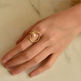 Vintage Women Korean Gold Pearl Charm Finger Irregular Ring Open Adjustable Elegant Women Wedding Anniversary Gift daiiibabyyy