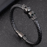Hyperbole Men Jewelry Black Braided Leather Bracelets Men Stainless Steel Leahter Bracelets Cool Skull Bracelets Men Bracelet daiiibabyyy