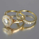 Huitan Golden Color 2PC Bridal Ring Sets Romantic Proposal Wedding Rings Foe Women Trendy Round Stone Setting Wholesale Lots daiiibabyyy