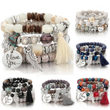 4pcs/set Fashion Multilayer Crystal Lava Stone Beads Wing Tassel Bracelets & Bangles Pulseras Mujer Jewelry for Women Gift daiiibabyyy
