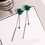 Retro green flowers Tassel earrings temperament long pendant ear pendant style lady ear nail daiiibabyyy