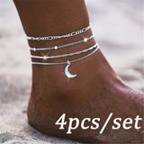 Women Multi Layer Moon Anklets Barefoot Crochet Sandals Foot Chain Jewelry Ankle Foot Anklets Bracelets For Women Leg Chain New