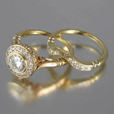 Huitan Golden Color 2PC Bridal Ring Sets Romantic Proposal Wedding Rings Foe Women Trendy Round Stone Setting Wholesale Lots daiiibabyyy