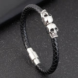 Hyperbole Men Jewelry Black Braided Leather Bracelets Men Stainless Steel Leahter Bracelets Cool Skull Bracelets Men Bracelet daiiibabyyy