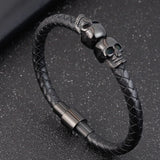 Hyperbole Men Jewelry Black Braided Leather Bracelets Men Stainless Steel Leahter Bracelets Cool Skull Bracelets Men Bracelet daiiibabyyy