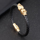 Hyperbole Men Jewelry Black Braided Leather Bracelets Men Stainless Steel Leahter Bracelets Cool Skull Bracelets Men Bracelet daiiibabyyy