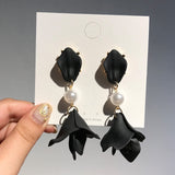 Flatfoosie Flower Long Dangle Drop Earrings for Women Wedding Bridal Party White Red Big Petal Korean Earrings Statement Jewelry daiiibabyyy