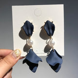 Flatfoosie Flower Long Dangle Drop Earrings for Women Wedding Bridal Party White Red Big Petal Korean Earrings Statement Jewelry daiiibabyyy