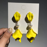 Flatfoosie Flower Long Dangle Drop Earrings for Women Wedding Bridal Party White Red Big Petal Korean Earrings Statement Jewelry daiiibabyyy