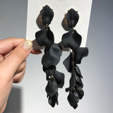 Flatfoosie Flower Long Dangle Drop Earrings for Women Wedding Bridal Party White Red Big Petal Korean Earrings Statement Jewelry daiiibabyyy