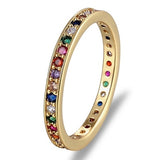 Colorful CZ Eternity Band Ring Thin Skinny Engagement Wedding Birthstone Rainbow Color Classic Simple Round Circle Finger Rings daiiibabyyy