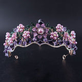 Luxury Baroque Purple Crystal Pearl Bridal Crown Tiara Magnificent Rhinestone Diadem for Bride Headband Wedding Hair Accessories daiiibabyyy