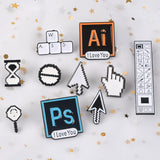 Classical Pixel Cursors Photoshop Toolbar Hourglass Computer Window Icon Mouse Pointer Hand Arrow Enamel Brooches Pins daiiibabyyy