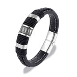 MKENDN Punk Multilayer Braid Genuine Blue Leather Bracelet Titanium Stainless Steel Magnetic Buck Bracelet Men Homme Pulseras daiiibabyyy