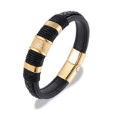 MKENDN Punk Multilayer Braid Genuine Blue Leather Bracelet Titanium Stainless Steel Magnetic Buck Bracelet Men Homme Pulseras daiiibabyyy