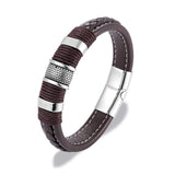 MKENDN Punk Multilayer Braid Genuine Blue Leather Bracelet Titanium Stainless Steel Magnetic Buck Bracelet Men Homme Pulseras daiiibabyyy