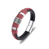 MKENDN Punk Multilayer Braid Genuine Blue Leather Bracelet Titanium Stainless Steel Magnetic Buck Bracelet Men Homme Pulseras daiiibabyyy