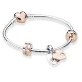 BRACE CO European Heart-shaped Pendant Charm Bracelet Fit Women's Jewellery Snake Chain Rose Gold Metal Fashion Fine Bracelets daiiibabyyy