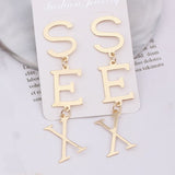 New English Alphabet SEX Long Drop Earring for Women Paint Gold Color Metal Statement Party Wedding Jewelry Accessories daiiibabyyy
