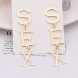 New English Alphabet SEX Long Drop Earring for Women Paint Gold Color Metal Statement Party Wedding Jewelry Accessories daiiibabyyy