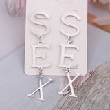 New English Alphabet SEX Long Drop Earring for Women Paint Gold Color Metal Statement Party Wedding Jewelry Accessories daiiibabyyy