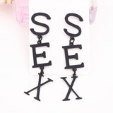 New English Alphabet SEX Long Drop Earring for Women Paint Gold Color Metal Statement Party Wedding Jewelry Accessories daiiibabyyy