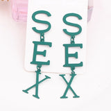 New English Alphabet SEX Long Drop Earring for Women Paint Gold Color Metal Statement Party Wedding Jewelry Accessories daiiibabyyy