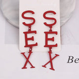 New English Alphabet SEX Long Drop Earring for Women Paint Gold Color Metal Statement Party Wedding Jewelry Accessories daiiibabyyy