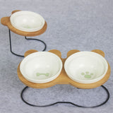 New High-end Pet Bowl Bamboo Shelf Ceramic Feeding and Drinking Bowls for Dogs and Cats Pet Feeder Accessories