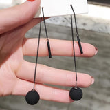 Dominated new  long tassels black joker contracted metal ball Drop earrings Women temperament Jewelry daiiibabyyy