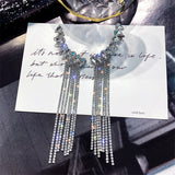 FYUAN Fashion Long Tassel Full Rhinestone Drop Earrings for Women Bijoux Shiny Water Drop Crystal Dangle Earrings Jewelry Gifts daiiibabyyy