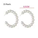 New Boho White Imitation Pearl Round Circle Hoop Earrings Women Gold Color Big Earings Korean Jewelry Brincos Statement Earrings daiiibabyyy
