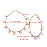 New Boho White Imitation Pearl Round Circle Hoop Earrings Women Gold Color Big Earings Korean Jewelry Brincos Statement Earrings daiiibabyyy
