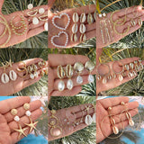 Tocona Elegant Gold Beach Shell Starfish Love Heart Pearl Dangle Earrings for Women Ethnic Jewelry Boho Drop Earring Set daiiibabyyy