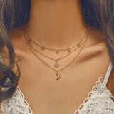 Female Necklace Multi Layered Moon Women Necklace Choker Statement Crystal Gold Color Necklace Girl Party Wear Gift Jewelry daiiibabyyy