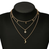 Female Necklace Multi Layered Moon Women Necklace Choker Statement Crystal Gold Color Necklace Girl Party Wear Gift Jewelry daiiibabyyy