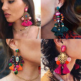 FASHIONSNOOPS Boho Statement Jewelry Long Tassel Big Earring Dangle Drop Crystal Earring For Women Oorbellen daiiibabyyy