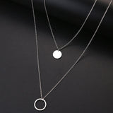DOTIFI For Women Double Round Geometric Pendant Necklace Stainless Steel Gold and Silver Color Jewelry Gift daiiibabyyy