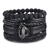 IFMIA Vintage Black Bead Bracelets For Men Fashion Hollow Triangle Leather Bracelet & Bangles Multilayer Wide Wrap Jewelry