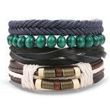 IFMIA Vintage Black Bead Bracelets For Men Fashion Hollow Triangle Leather Bracelet & Bangles Multilayer Wide Wrap Jewelry daiiibabyyy