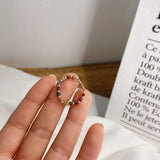 AOMU  Fashion Crystal Beaded Rings Cute Minimalist Coloful Beads Geometric Stacked Fine Rings for Women Party Gift Jewelry daiiibabyyy