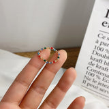 AOMU  Fashion Crystal Beaded Rings Cute Minimalist Coloful Beads Geometric Stacked Fine Rings for Women Party Gift Jewelry daiiibabyyy